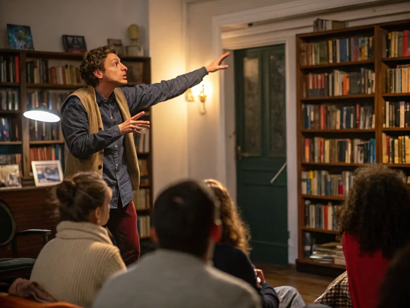 A visually compelling image representing storytelling, such as a person narrating a story to an engaged audience or a series of images depicting a brand's journey. This image should capture the essence of YHS (Your Brand's Story).